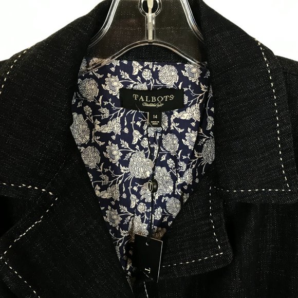NWT Womens Size 14 Talbots Dark Denim Blue Contrast Stitch Blazer Jacket - Picture 2 of 4